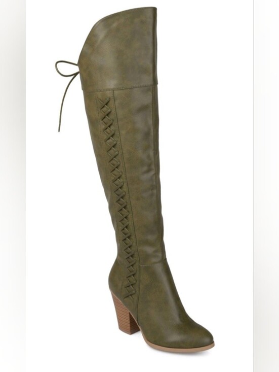 Journee Collection Shoes - Journee Collection Olive Lace-Up Over-the-Knee Stacked Heel Boots Size 8
